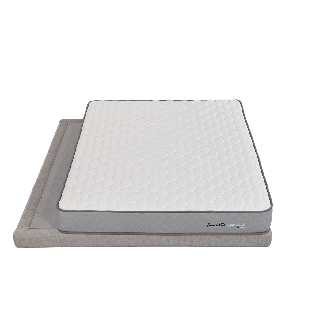 DreamRite grey and white mattress on a white background