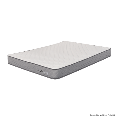 DreamRite grey and white mattress on a white background