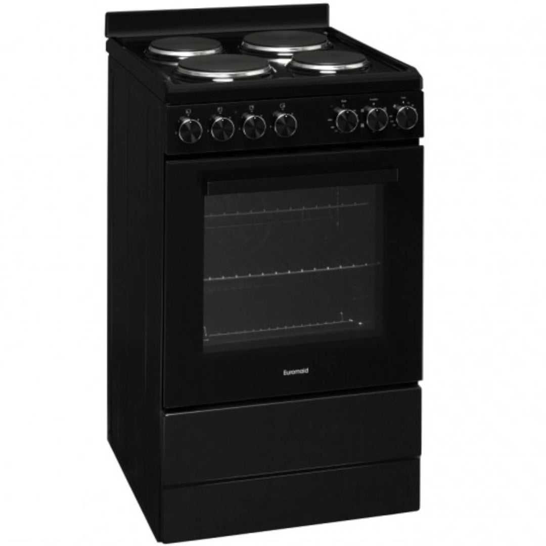 Euromaid 54cm Freestanding Electric Oven With Solid Cooktop in Black - EFS54FCSEB image_3