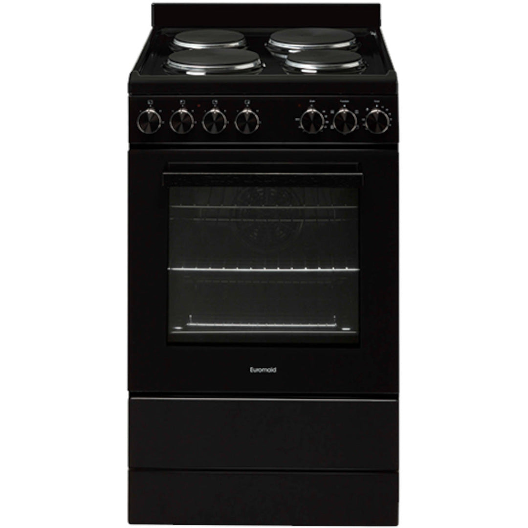 Euromaid 54cm Freestanding Electric Oven With Solid Cooktop in Black - EFS54FCSEB image_1