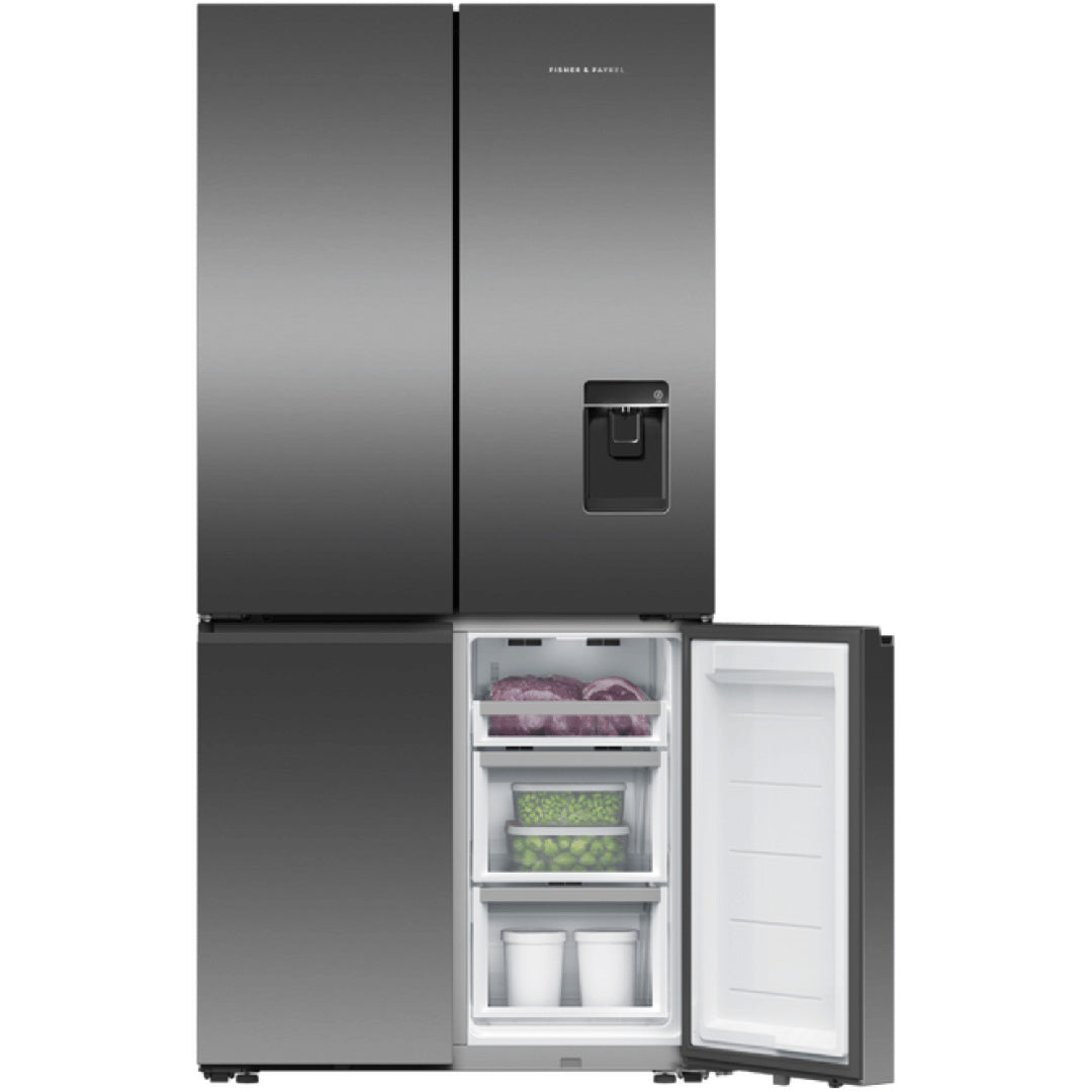 Fisher & Paykel Black Stainless Steel Quad Door Fridges 690L, Ice and Water - RF730QNUVB1 image_2
