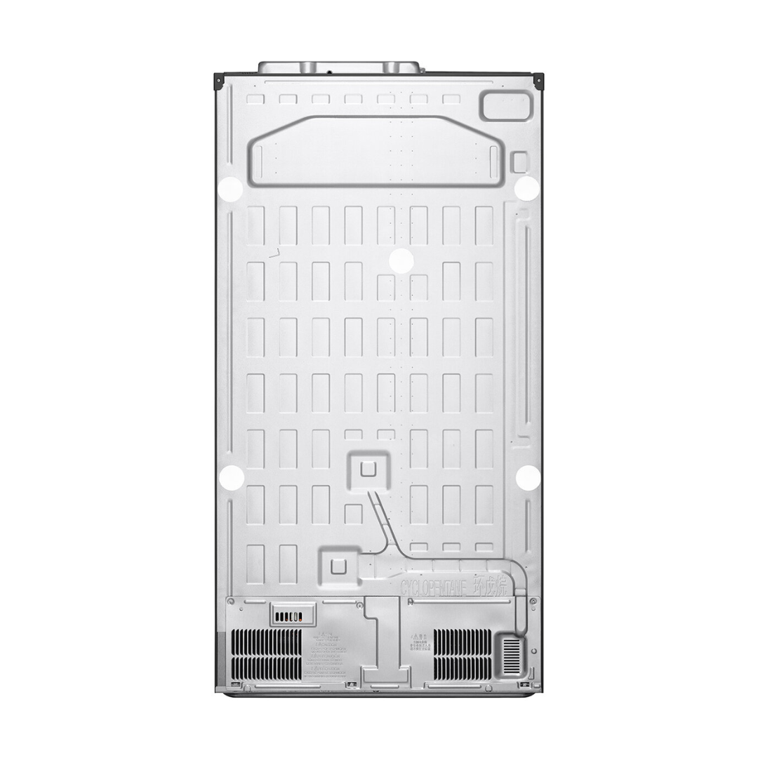 LG 635L Side by Side Fridge in a matte black finish the back of the fridge