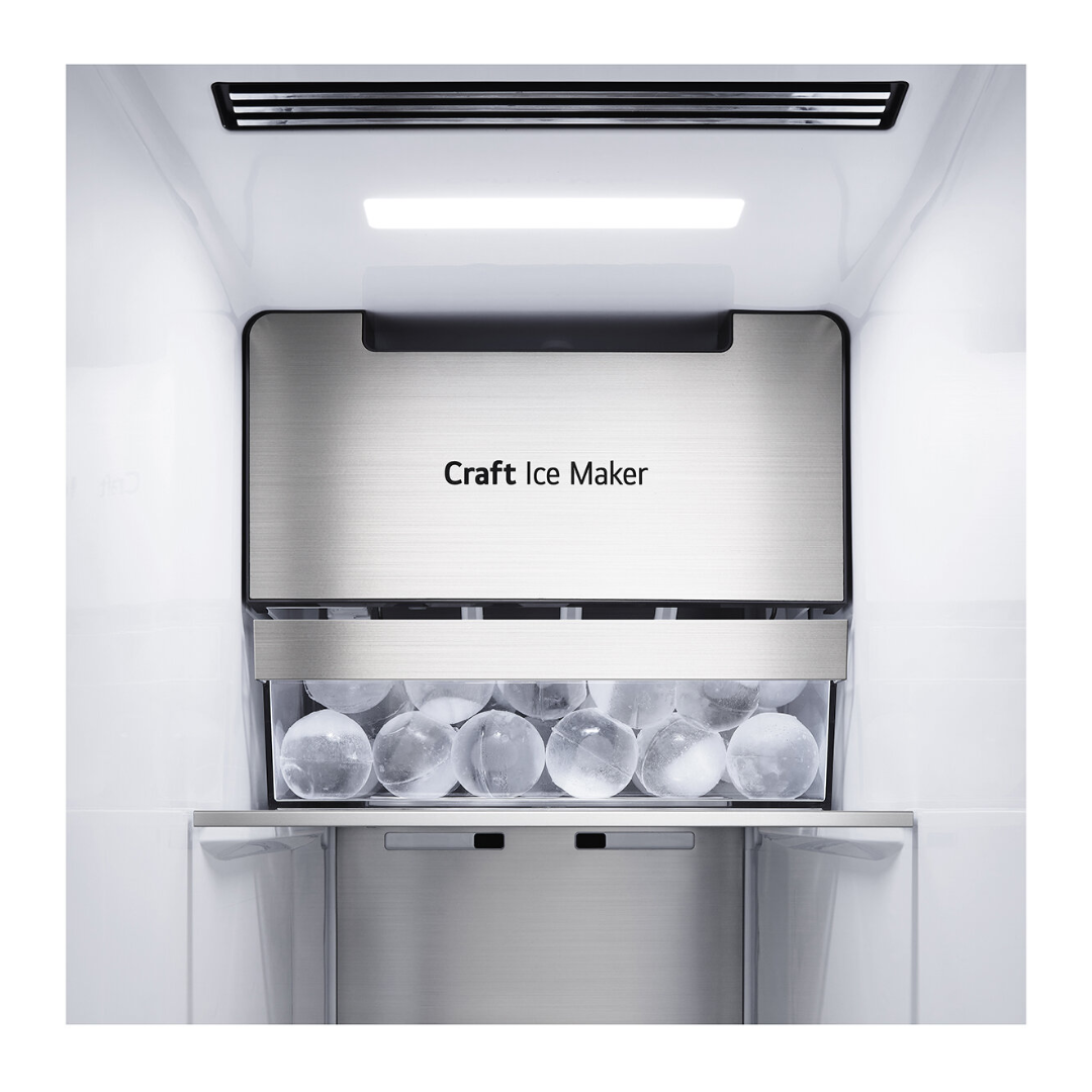 LG 635L Side by Side Fridge in a matte black finish Showing the Craft Ice Maker