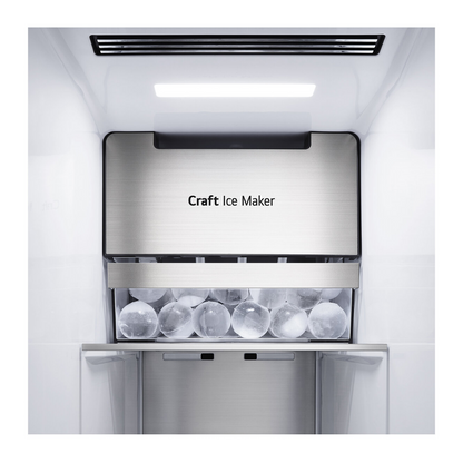 LG 635L Side by Side Fridge in a matte black finish Showing the Craft Ice Maker