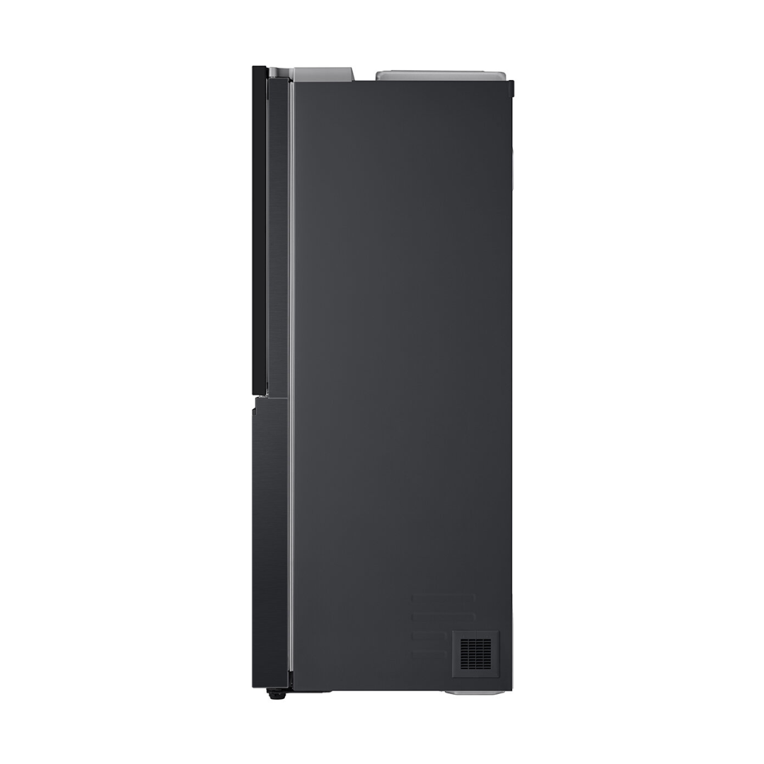 LG 635L Side by Side Fridge in a matte black finish side view 