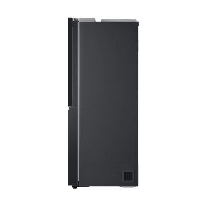 LG 635L Side by Side Fridge in a matte black finish side view 