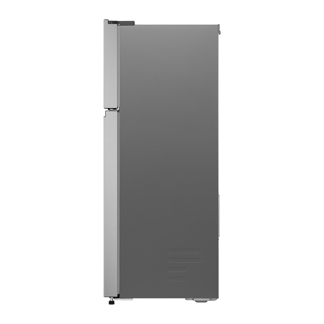 LG Gray refrigerator side view on a white background