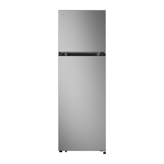 Stainless steel LG top mount refrigerator on a white background