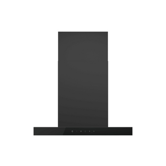 Front view of the 60cm 600 series wall-mounted canopy rangehood in matte black with touch controls, offering a sleek and modern kitchen ventilation solution. 