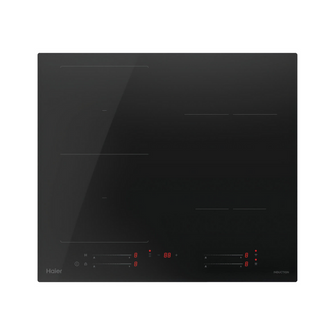 Front view of a Haier 60cm Induction cooktop with touch controls and LED indicators.