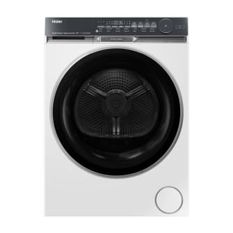 Haier heat pump dryer in white on a white background