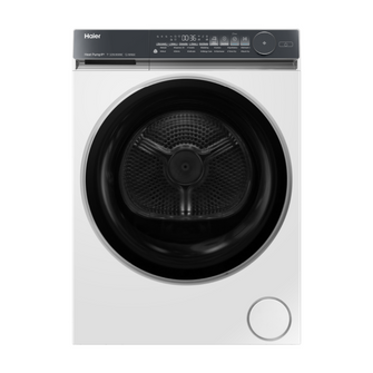 White Haier heat pump dryer on a white background