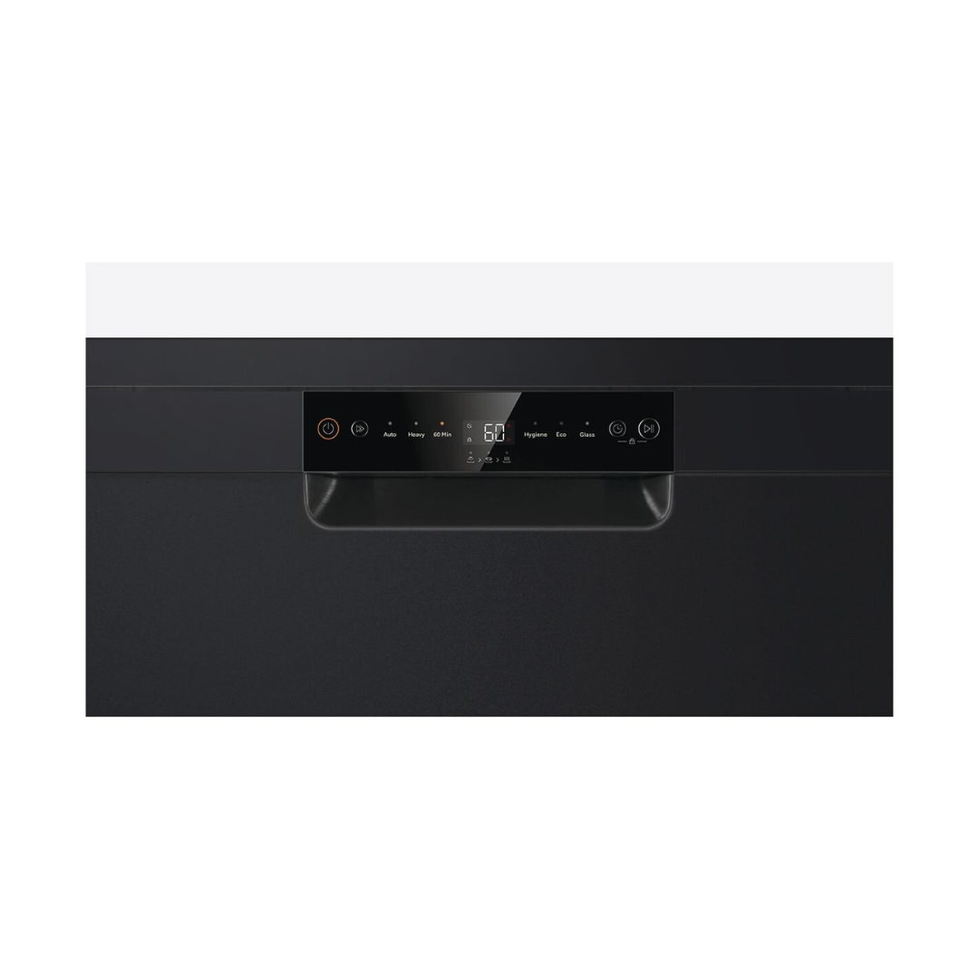Haier 60cm Freestanding Dishwasher in a Black finish displaying it's controls