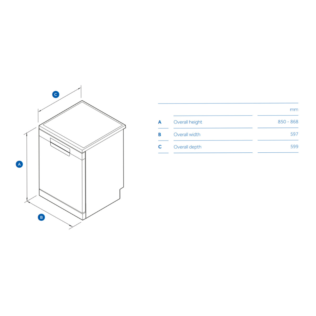 Haier 60cm Freestanding Dishwasher in a Black finish with dimensions for reference