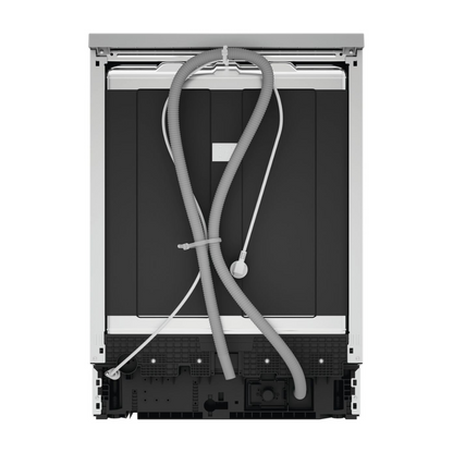 Haier 60cm Freestanding Dishwasher in a Satina finish showing the back of the machine