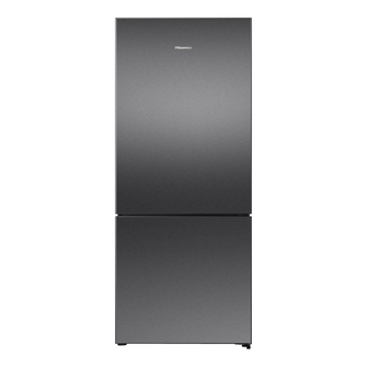 Front view of the Hisense 417L bottom mount fridge in a dark stainless steel finish with the doors closed showing the pure flat door design. 