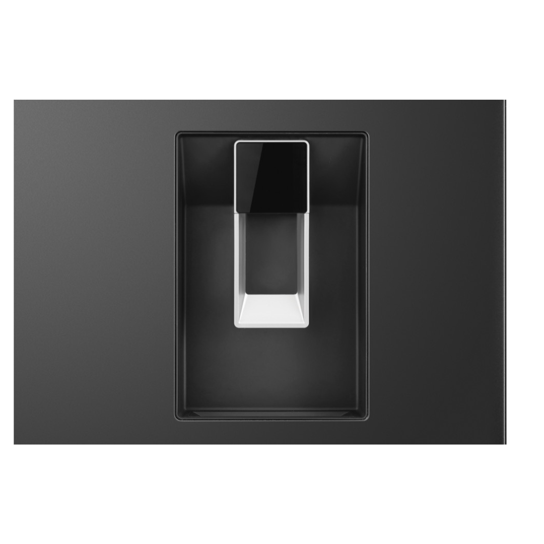 Haier Bottom Mount Fridge in Black showcasing the water dispenser
