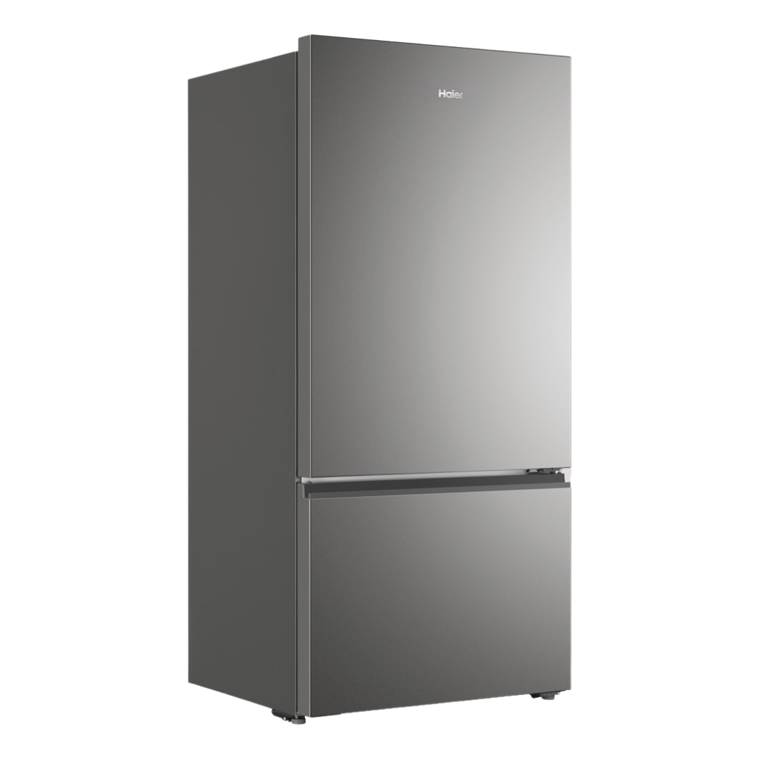 Haier Bottom Mount Fridge in Satina pictured at another angle