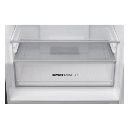 Haier Bottom Mount Fridge in Satina with the humidity zone draw on show