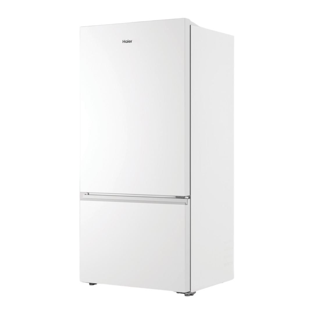 Haier Bottom Mount Fridge in White pictured at another angle