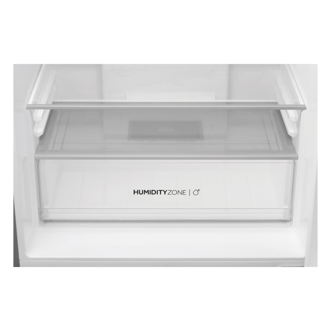 Haier Bottom Mount Fridge in White showcasing it's Humidity Zone Draw