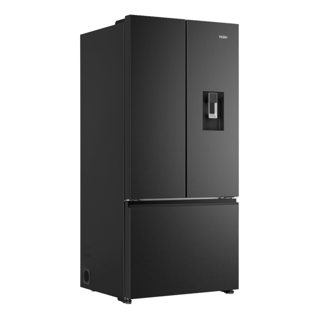 Haier French Door Fridge with a dispenser at an angle