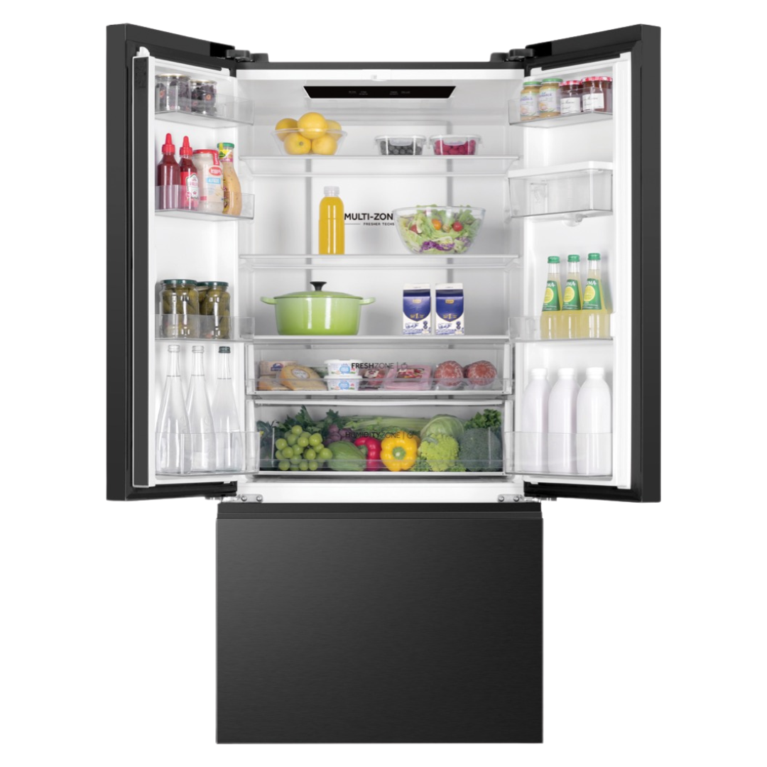 Haier French Door Fridge with the top two doors showcasing it's space 