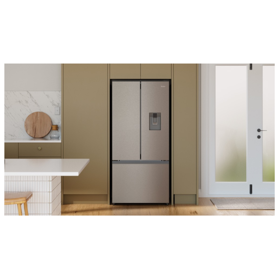 Haier French Door Fridge in Satina colourway in a modern kitchen fit out