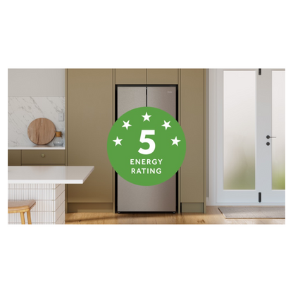 Haier French Door Fridge in Satina colourway in a modern kitchen with a 5 star energy rating