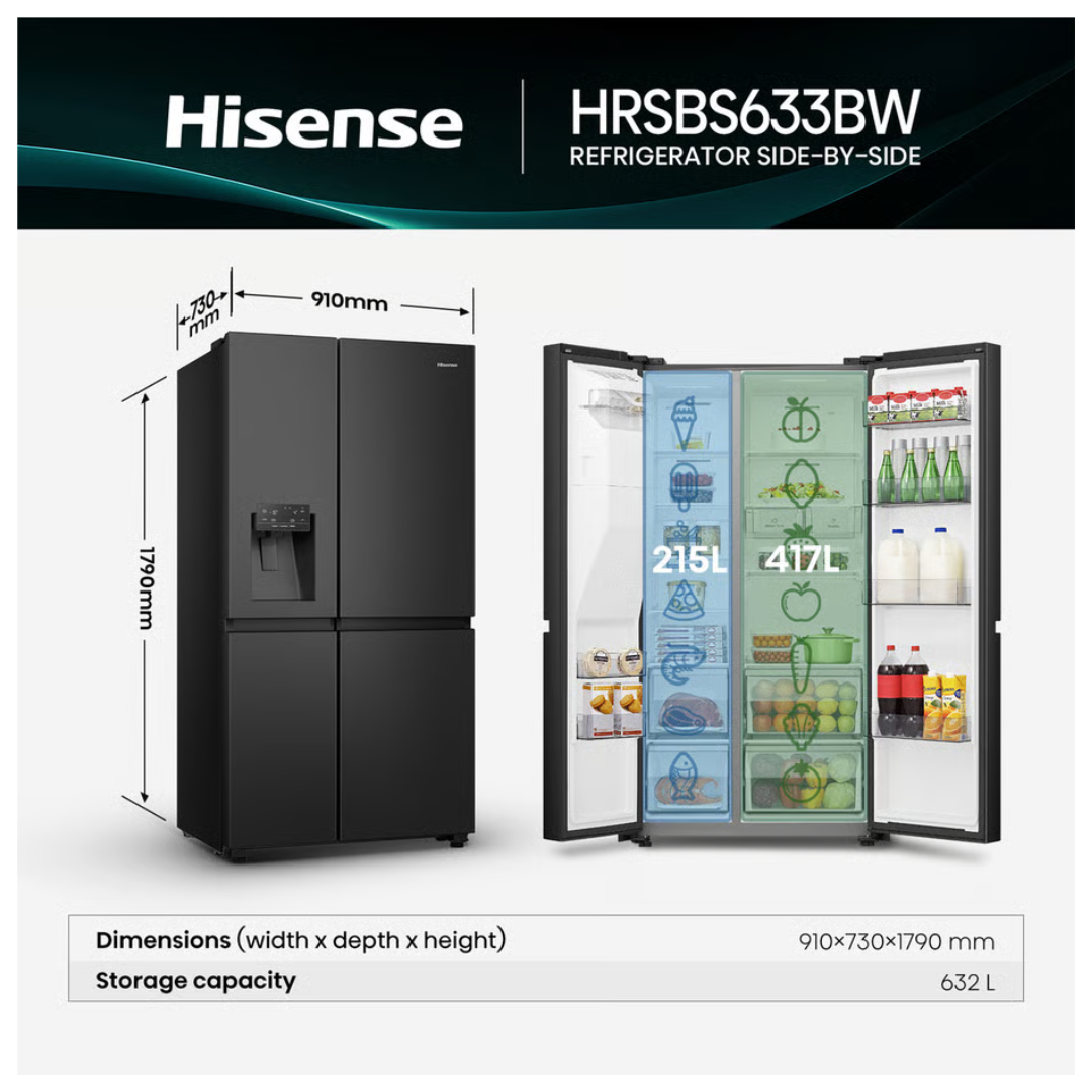 Hisense 632L Side by Side Black Fridge