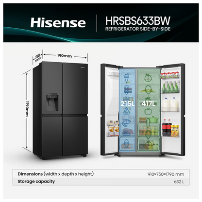 Hisense 632L Side by Side Black Fridge