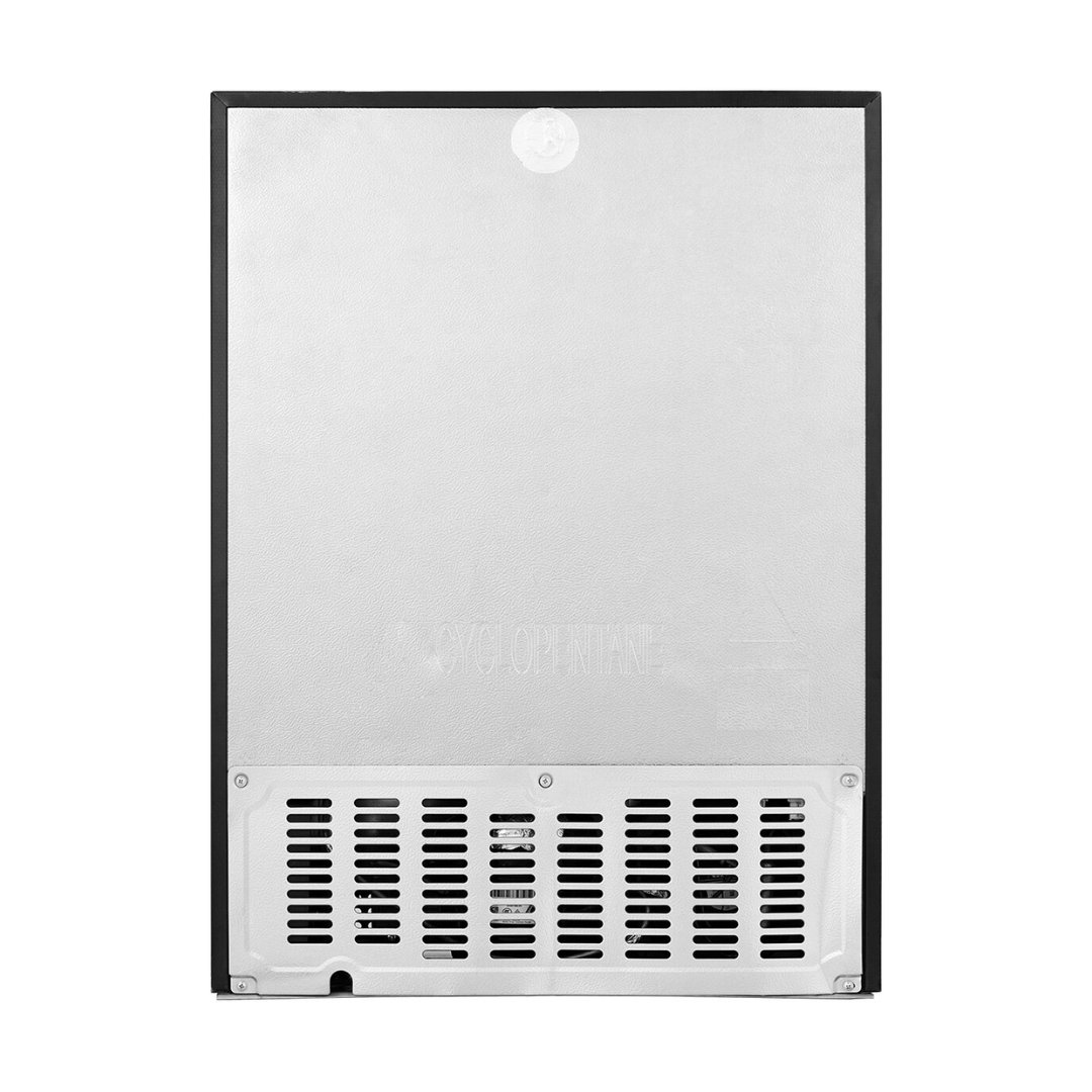 Back view of the Hisense 46 bottle dual-zone wine cabinet, showing the aluminium back panel and air circulation vents. 