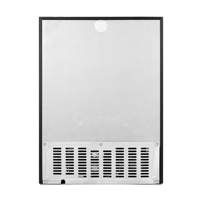 Back view of the Hisense 46 bottle dual-zone wine cabinet, showing the aluminium back panel and air circulation vents. 
