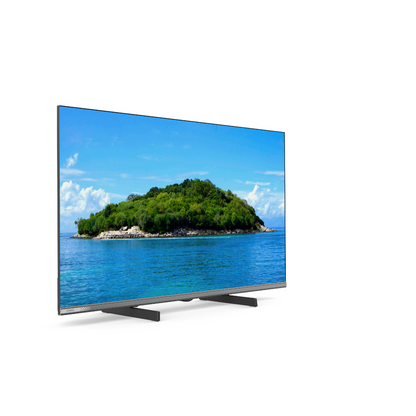 Angle view of the Chiq 32" LED HD Google TV, showing the modern design, great viewing angle and picture quality.