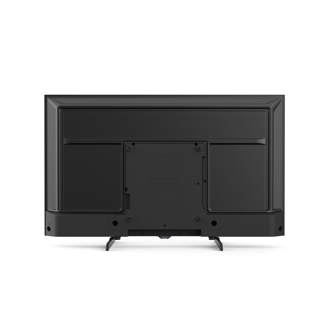 Back view of the Chiq 32" LED HD Google TV, showing the modern design, wall mount screw holes and quality of build. 