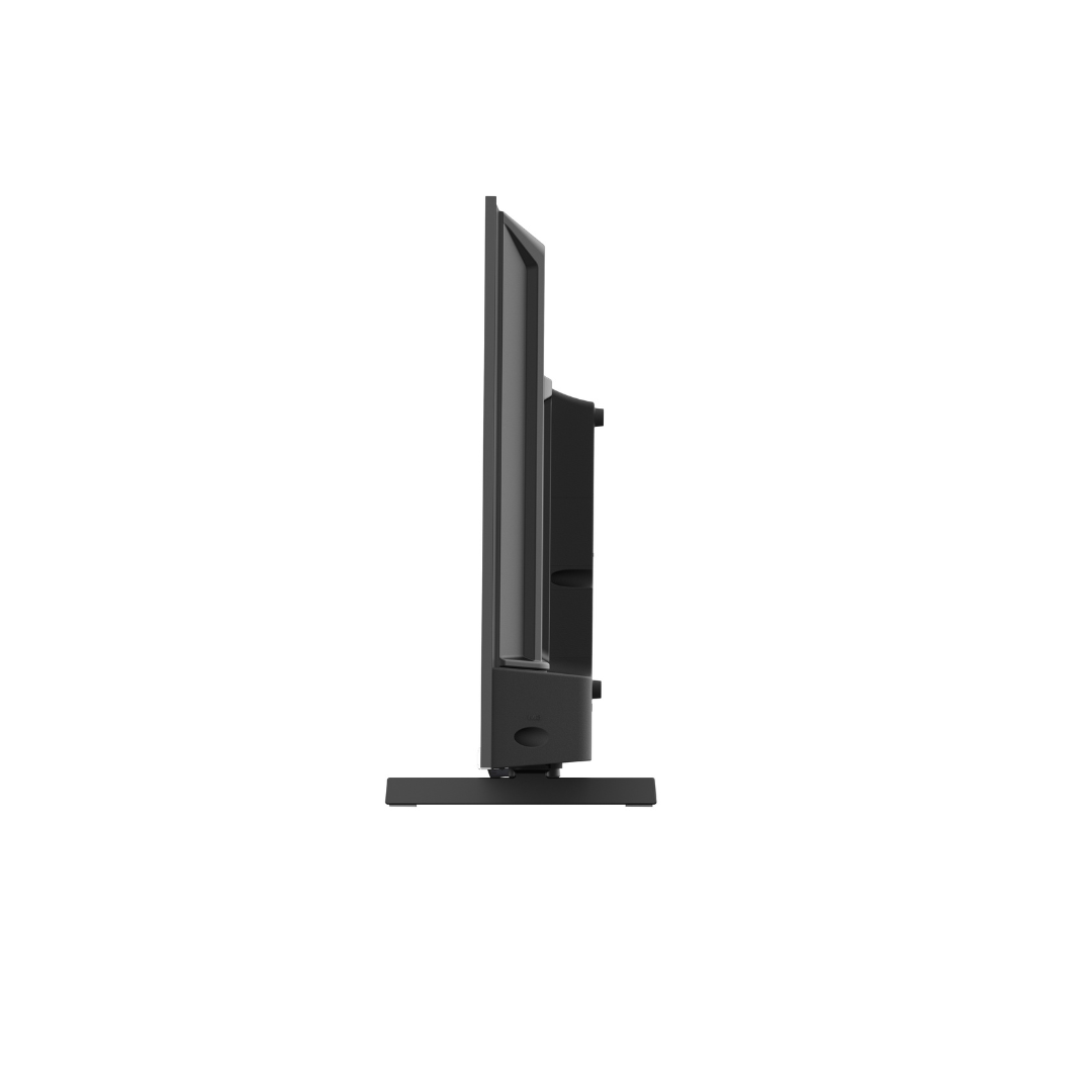 Side view of the Chiq 32" Portable LED HD Google TV, showing the depth of the TV, and the build quality.