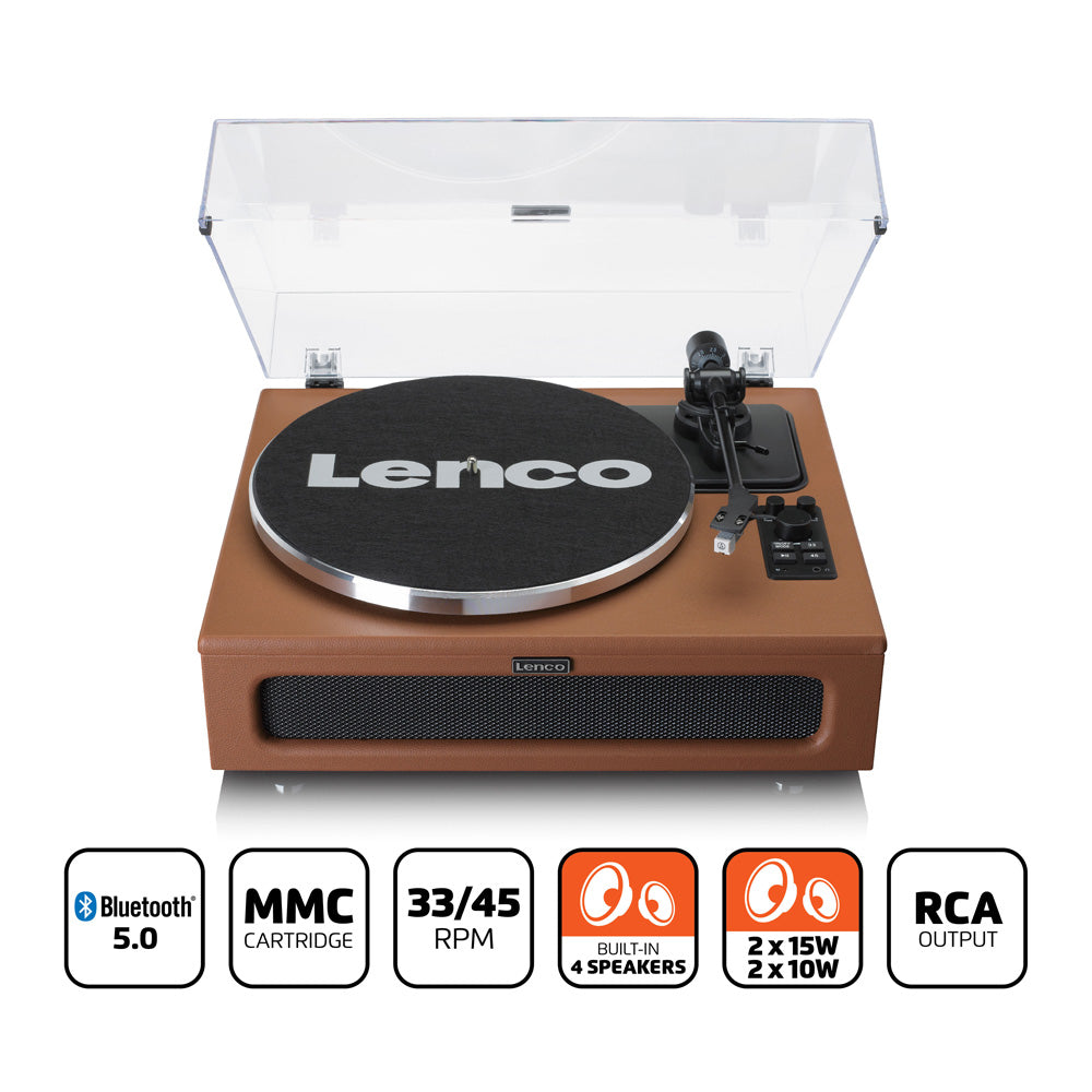 Lenco Leather Turntable with 4 Built-in Bluetooth Speakers