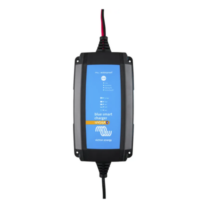 Victorian Professional IP65 blue smart 12V 25A waterproof battery charger with LED indicators, advanced charging algorithms, and Bluetooth connectivity for easy monitoring and control. 