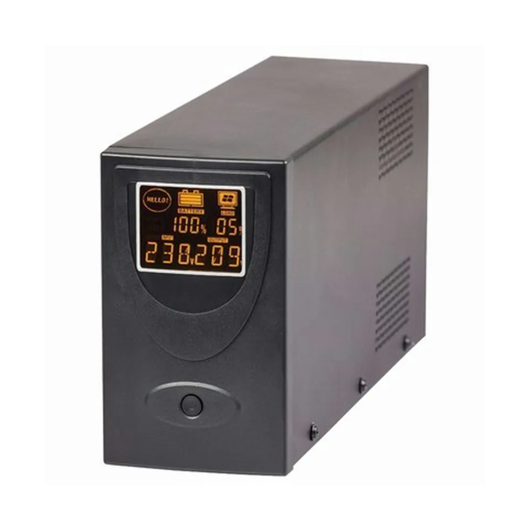 Uninterruptible Power Supply (UPS) with digital LCD display for backup power protection, ideal for computers, servers, and sensitive electronics during power outages.