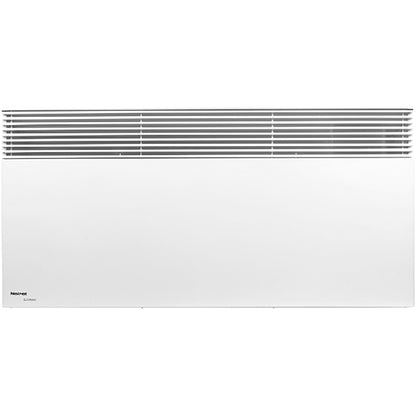 White Noirot panel heater with silver grilles on a white background