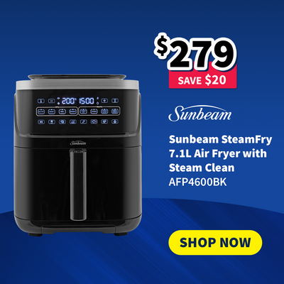 Sunbeam SteamFry 7.1L Air Fryer with steam clean on sale now $279 - Save $20 