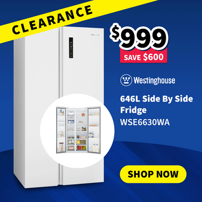 Westinghouse 646L side by side fridge on sale now $999 - Save $600 - Priced to clear