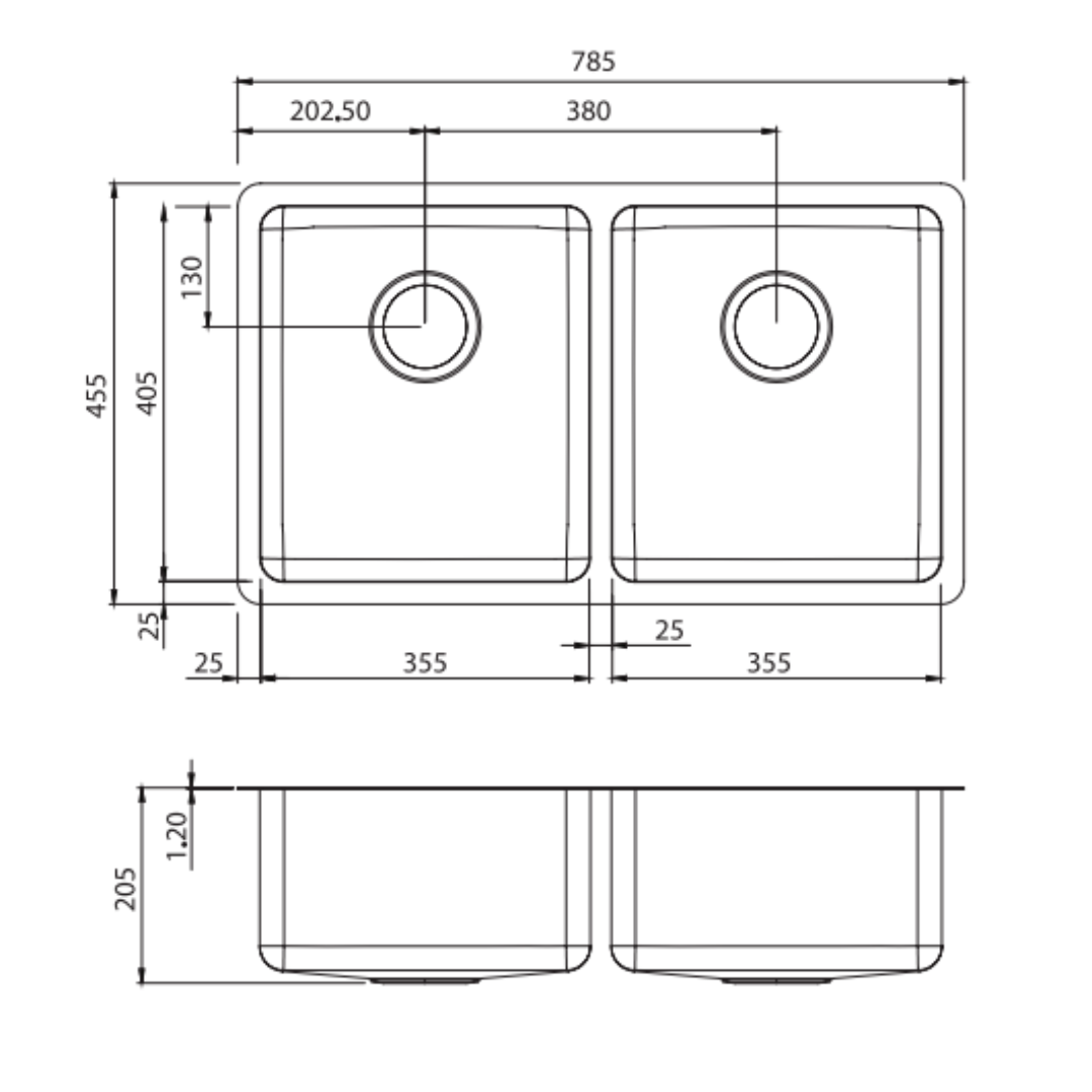 Oliveri Sonetto Double Bowl Under Mount Sink Stainless Steel