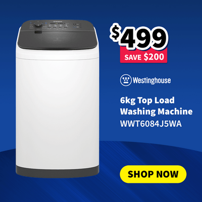 Westinghouse 6kg top load washing machine on sale $499 - Save $200