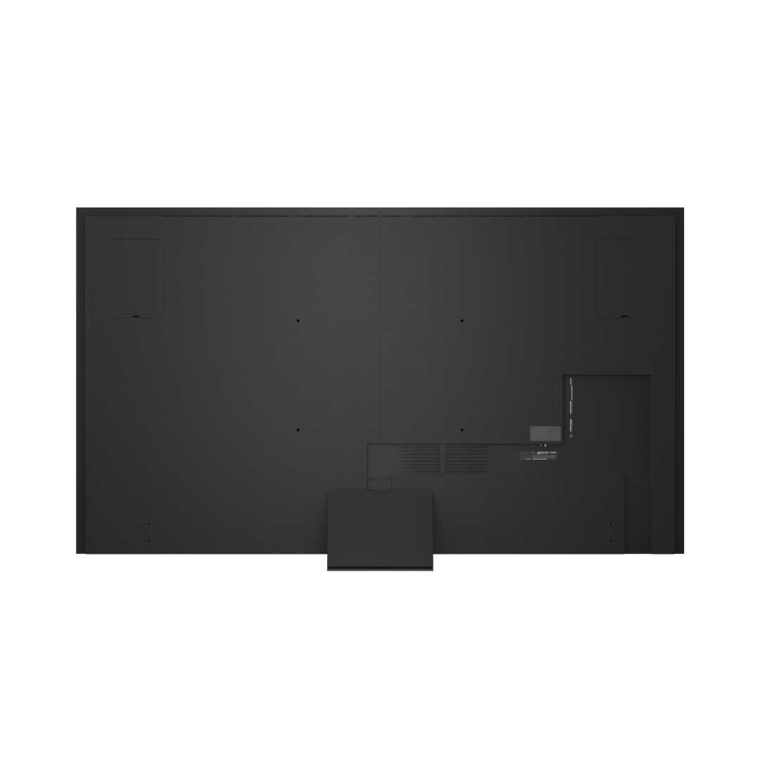 Rear view of the LG QNED86 TV showcasing its clean back panel design, central stand attachment, and input ports for versatile connectivity and wall-mount compatibility.  