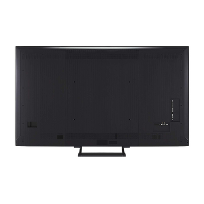 Back view of the LG QNED93 evo AI TV showcasing it's modern design as well as connection ports. 