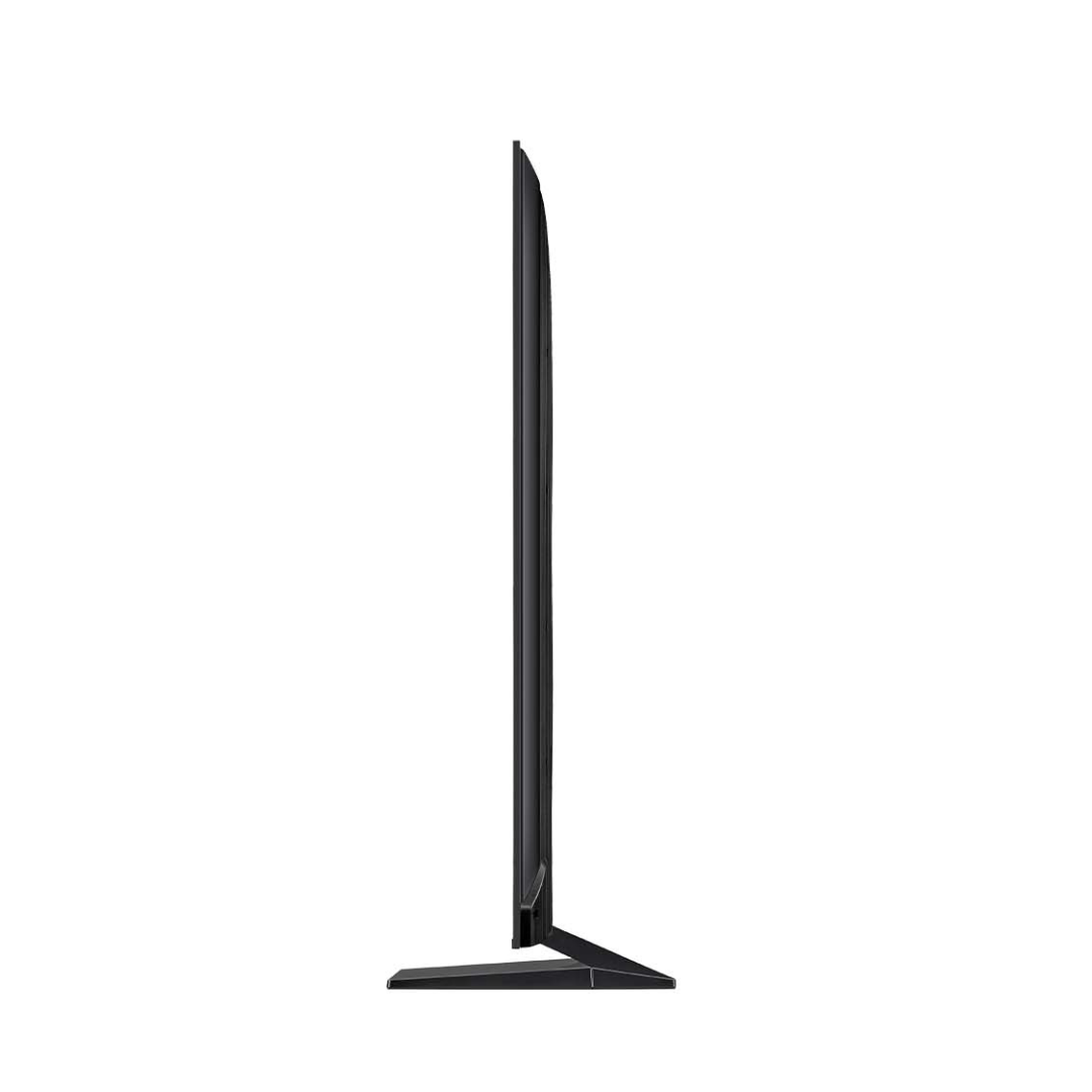 Side view of the LG QNED93 evo AI TV showing it's side profile, sleek modern design. 