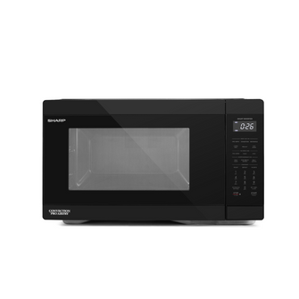 Black Sharp microwave oven on a white background