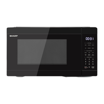 Front view of the Sharp 31L microwave in black with the door closed, showing the digital display and touch controls. 