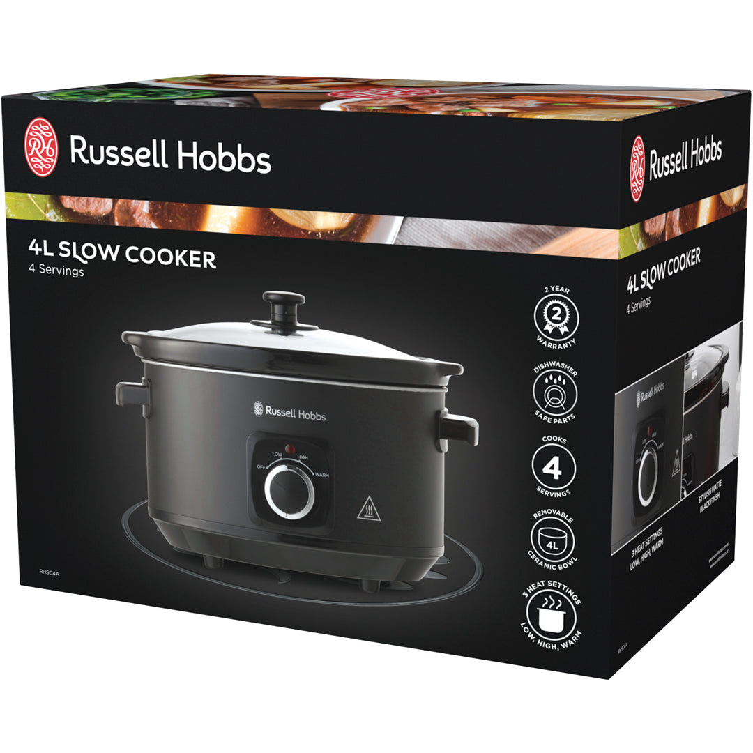 Russell Hobbs 4L Slow Cooker Matte Black RHSC4A BiRite Home Appliances